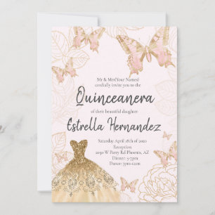 Beurre rose et or Quinceanera Invitation