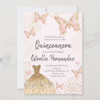 Beurre rose et or Quinceanera Invitation