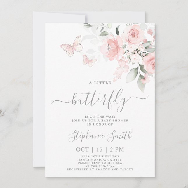 Beurre rose pâle Baby shower Fille Invitation (Devant)
