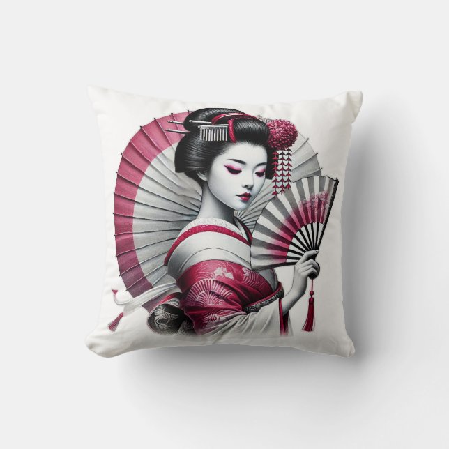 Beutiful Geisha Throw Pillow (Front)