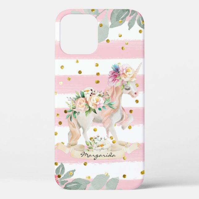 Beutiful Unicorn Pastel Pink Stripes Glitter  Case-Mate iPhone Case (Back)