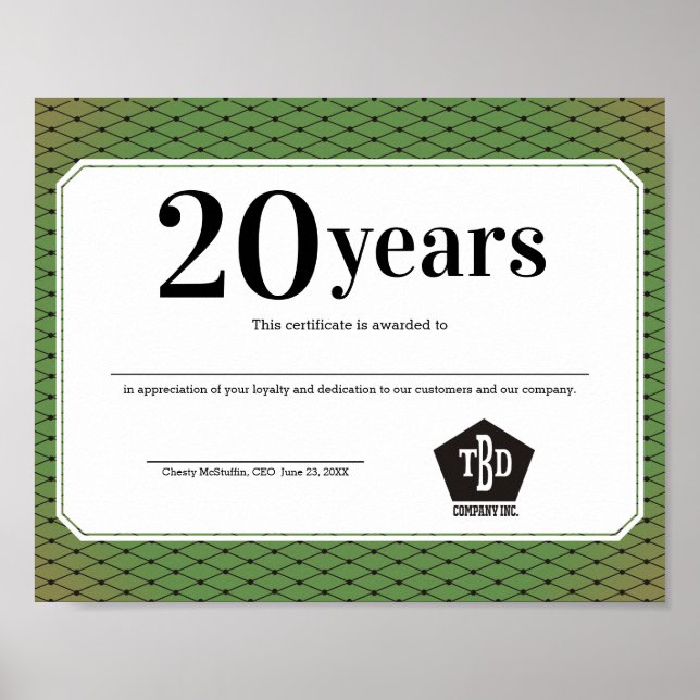 Bevel universal employee anniversary certificate poster (Front)