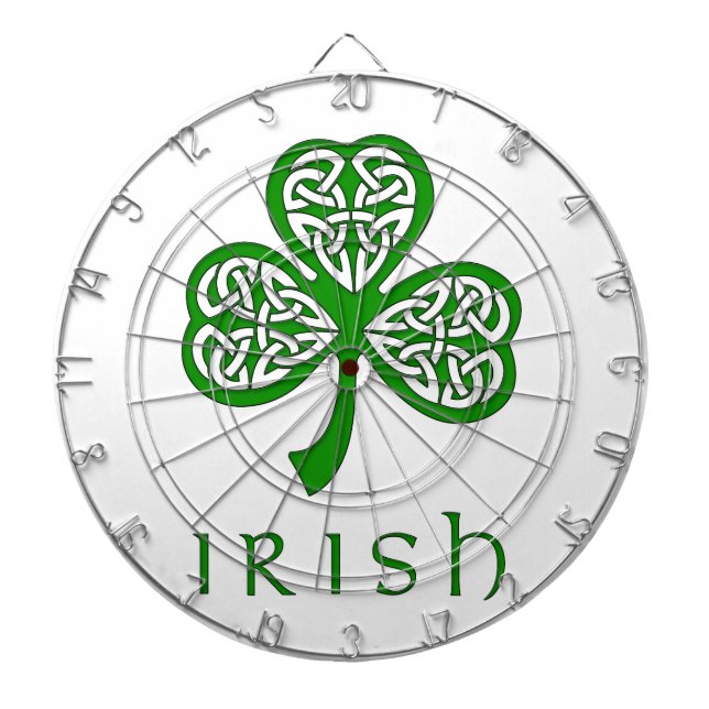 Beveled Celtic Knot Shamrock over Irish text Dartboard (Front)