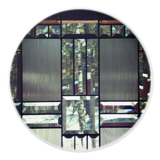 Beveled glass birch trees metallic silver modern ceramic knob (Front)