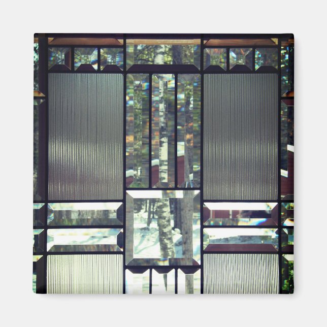 Beveled glass birch trees metallic silver modern magnet (Front)