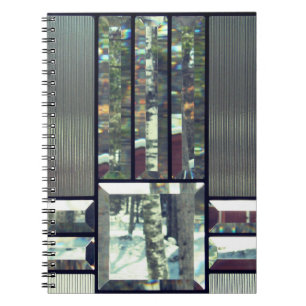 Beveled glass birch trees metallic silver modern notebook