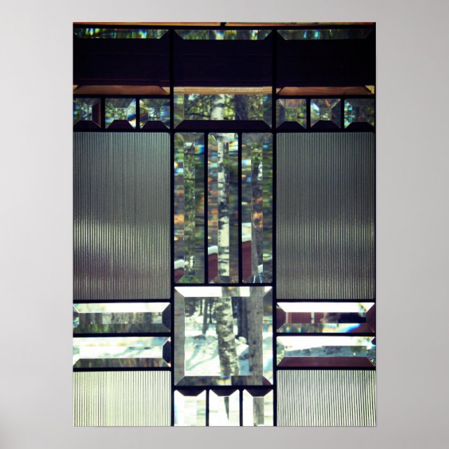 Beveled stained glass metallic silver look modern  poster (Front)