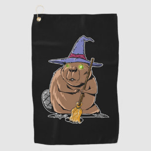 Bever Dressed As Witch - Halloween Beaver Golf Towel