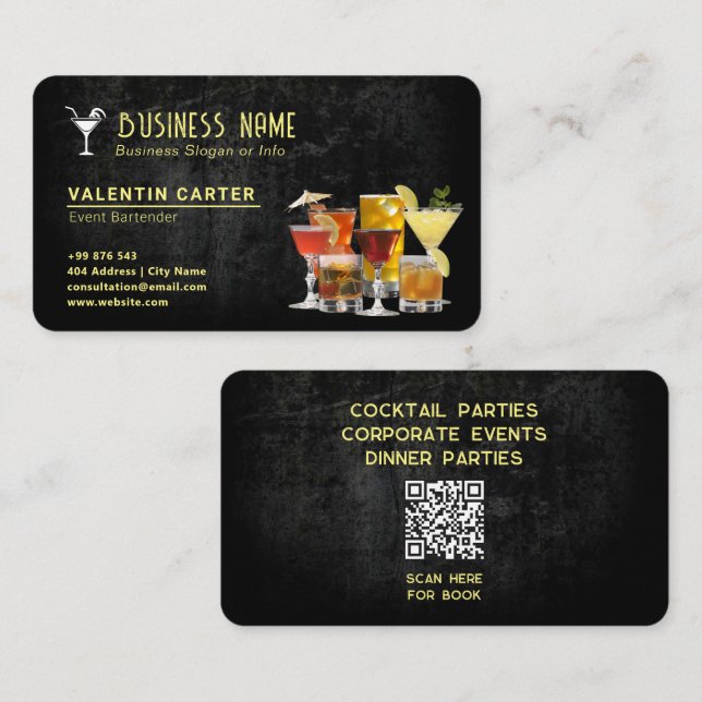 beverage bartender business | Modern black Business Card (Front/Back)