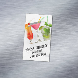 beverage bartender Professional   Grey Watercolor Magnetic Business Card