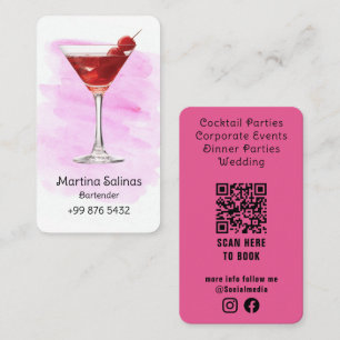 beverage bartender Professional   Pink Watercolor Business Card