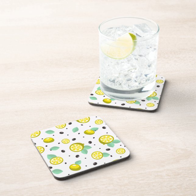 Beverage coaster with a modern pattern of leaves. (Right Side)