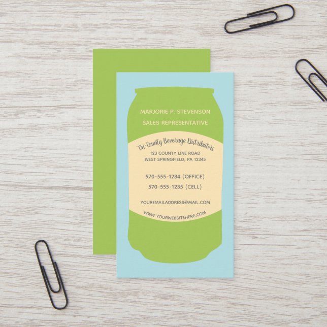 Beverage Distributor Aluminum Can Custom Business Card (Front/Back In Situ)