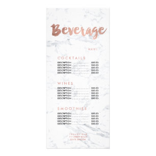 Beverage menu gold typography marble price list