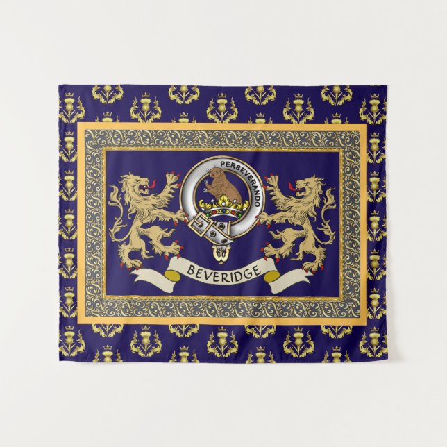 Beveridge Clan Badge Personalized Blue Tapestry (Front (Horizontal))