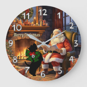Beveridge Scottie Dog & Santa Personalized Xmas Large Clock