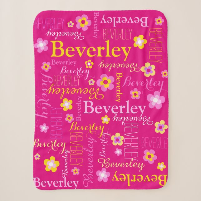 Beverley pink yellow girls name flower blanket (Front)