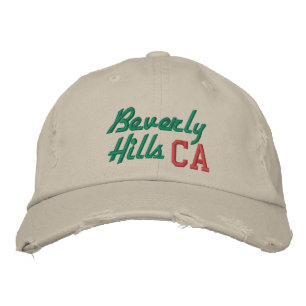 Beverly Hills CA Green and Red Vintage Style Embroidered Hat