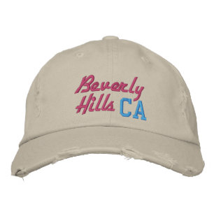 Beverly Hills CA Pink and Turquoise Vintage Style Embroidered Hat