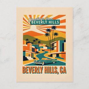 Beverly Hills, CA Retro Whimsical Colourful Postcard