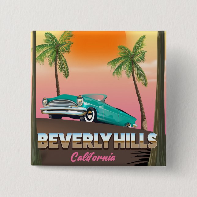 Beverly Hills California 2 Inch Square Button (Front)