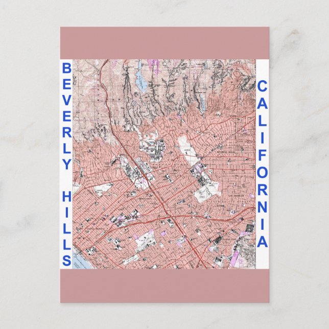 Beverly Hills California Physical Map 1995 Postcard (Front)