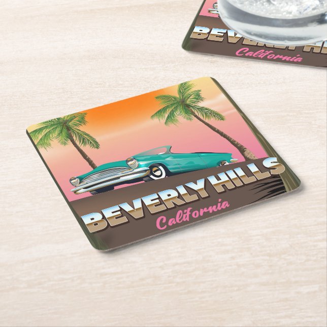 Beverly Hills California Square Paper Coaster (Angled)