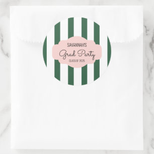 Beverly Hills Pink & Green Grad Party Classic Round Sticker