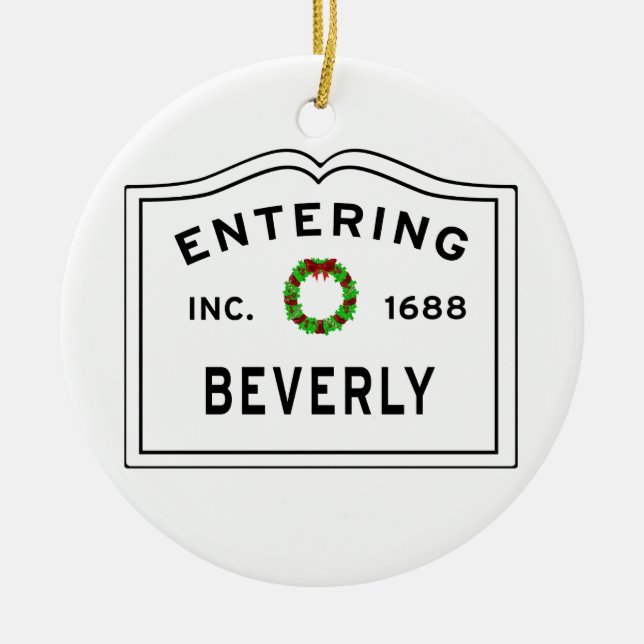 Beverly, MA Holiday Wreath Metal Ornament (Front)