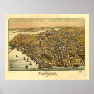Beverly Massachusetts 1886 Antique Panoramic Map Poster