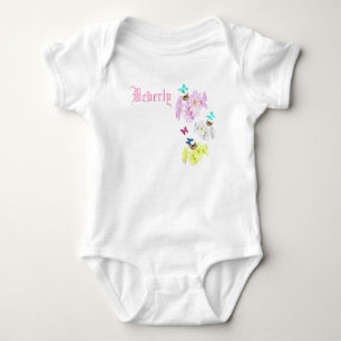 Beverly Name Logo, With Kittens And Butterflies, Baby Bodysuit