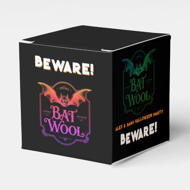 BEWARE Bat Wool Halloween Party Cute Spooky Candy Favor Box (Front Side)