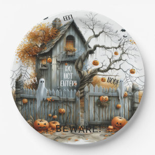 Beware & Boo – The Haunted Gatehouse Paper Plate