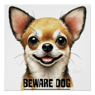 Beware Chihuahua Happy Dog Poster