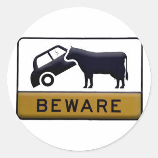 Beware - Cow Car Classic Round Sticker