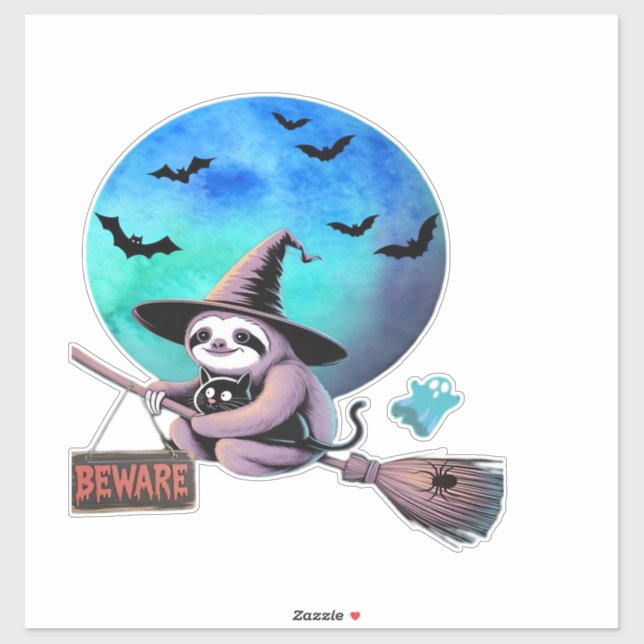 Beware Cute Witch Sloth Flying on Broom Halloween  (Sheet)