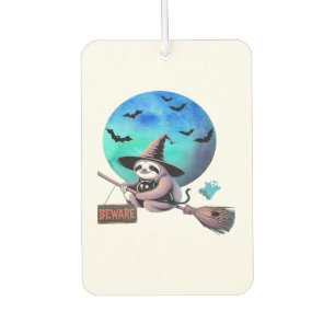 Beware Cute Witch Sloth Flying on Broom Halloween Air Freshener