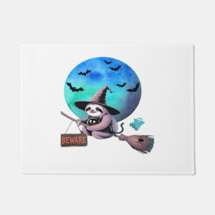 Beware Cute Witch Sloth Flying on Broom Halloween  Doormat