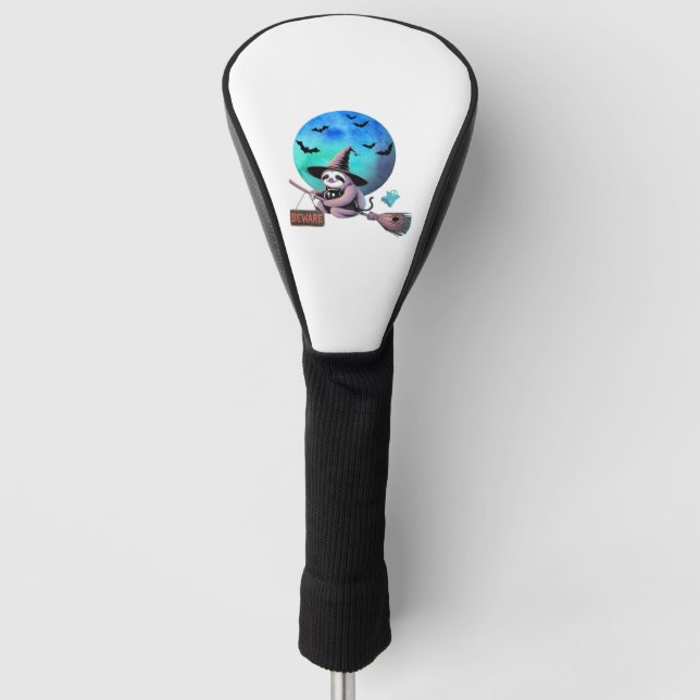 Beware Cute Witch Sloth Flying on Broom Halloween  Golf Head Cover (Front)
