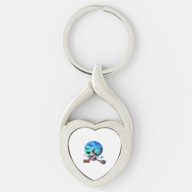 Beware Cute Witch Sloth Flying on Broom Halloween  Keychain (Front)