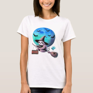 Beware Cute Witch Sloth Flying on Broom Halloween  T-Shirt