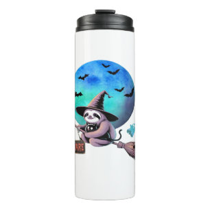 Beware Cute Witch Sloth Flying on Broom Halloween  Thermal Tumbler