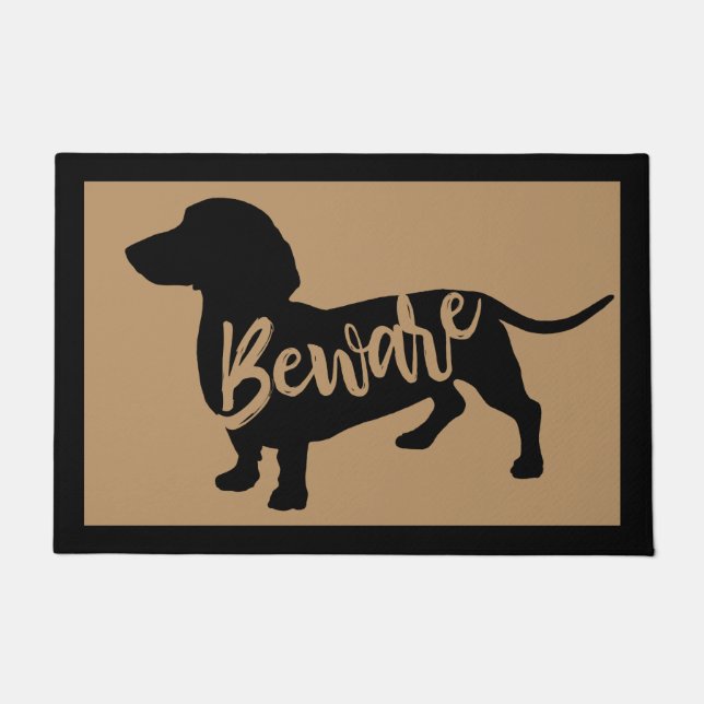 Beware Dachshund Wiener Doxie Black Silhouette Doormat (Front)