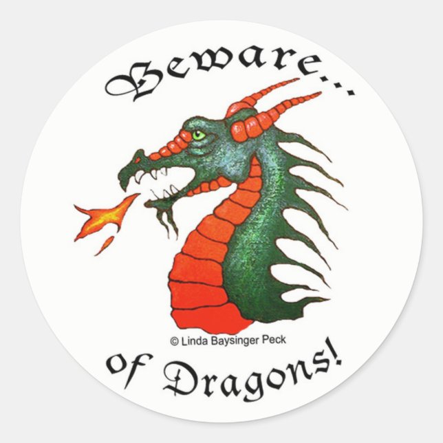 Beware Dragons Classic Round Sticker (Front)