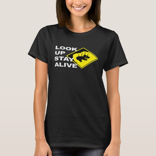 Beware Drop Bears Look Up Stay Alive Funny Aussie T-Shirt (Front)