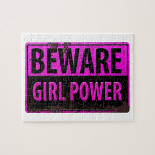 BEWARE Girl Power - Pink Black Metal Danger Sign Jigsaw Puzzle