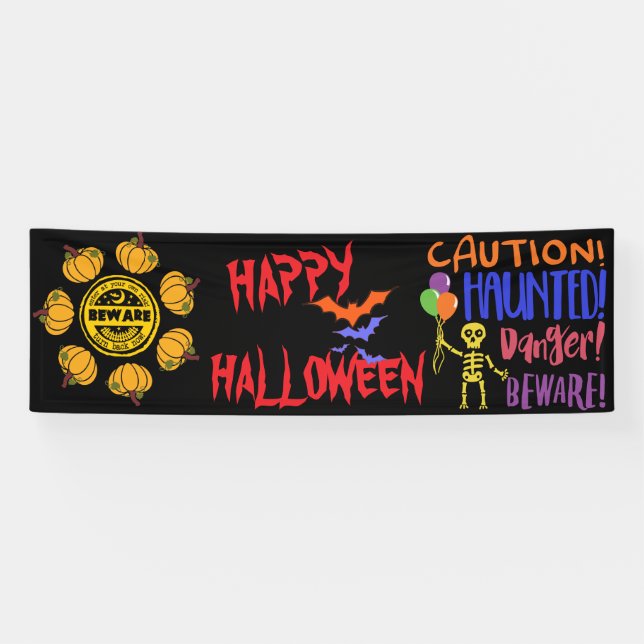 Beware Halloween Banner - Custom Party Sign (Horizontal)