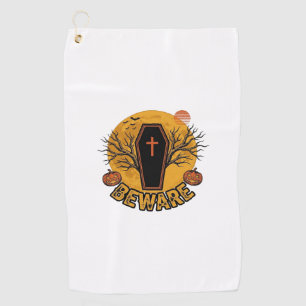 Beware Halloween Coffin Pumpkin Vintage Shirt Desi Golf Towel
