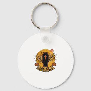 Beware Halloween Coffin Pumpkin Vintage Shirt Desi Keychain