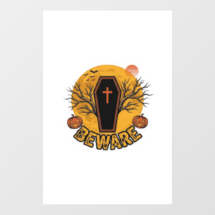 Beware Halloween Coffin Pumpkin Vintage Shirt Desi Window Cling